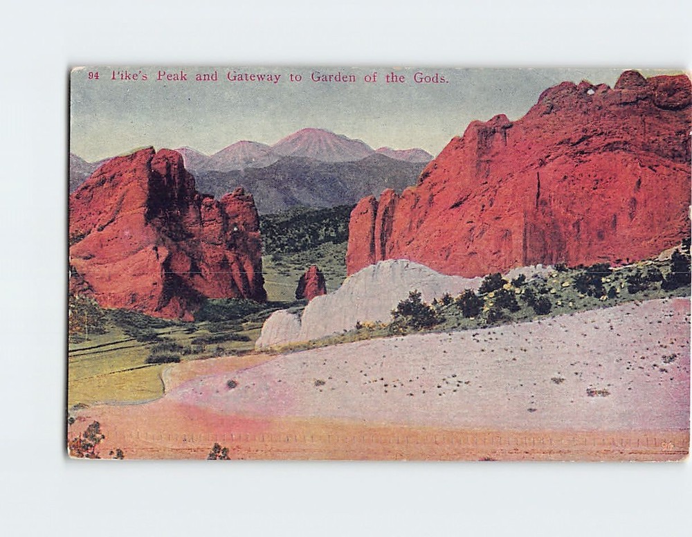 Postcard Pikes Peak and Gateway to Garden of the Gods Colorado Springs CO USA