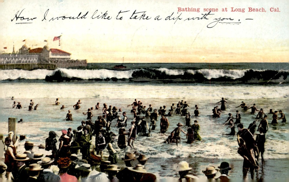 Bathing Scene at Long Beach, California, 1915 Postcard