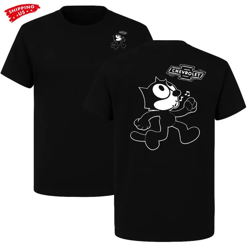 Felix Chevrolet Whistling Cat T Shirt, Black and White Retro Graphic Tee for Car