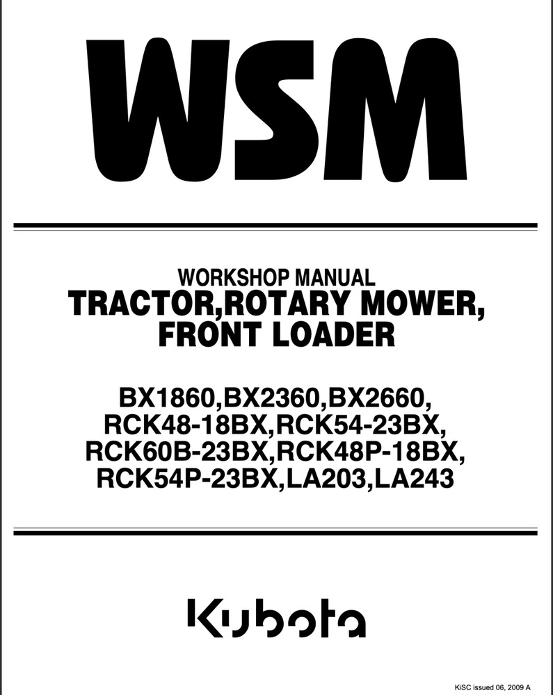 Kubota BX1860 BX2360 BX2660 LA203 LA242 R Service Repair Manual, Workshop Manual