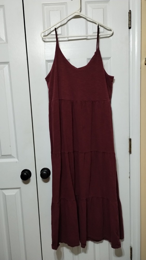 Old Navy L Tall Maroon Tiered Dress Sleeveless Cotton Stretch Summer Casual Boho