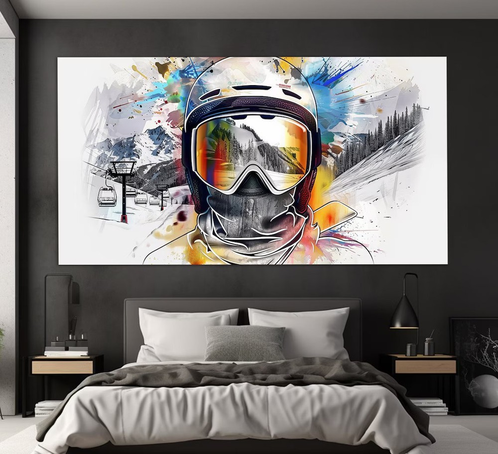 Abstract Skier Art Painting Ski Winter Wall Art Canvas Unframed Print Art