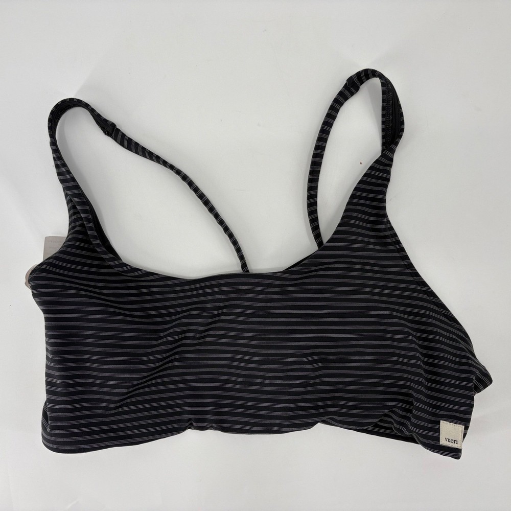 Vuori Yosemite Sports Bra Black White Micro Stripe Strappy Back Activewear