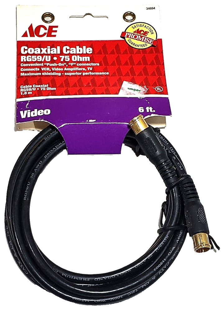 6ft RG59/U 75 Ohm Coaxial Cable by ACE 34694-image