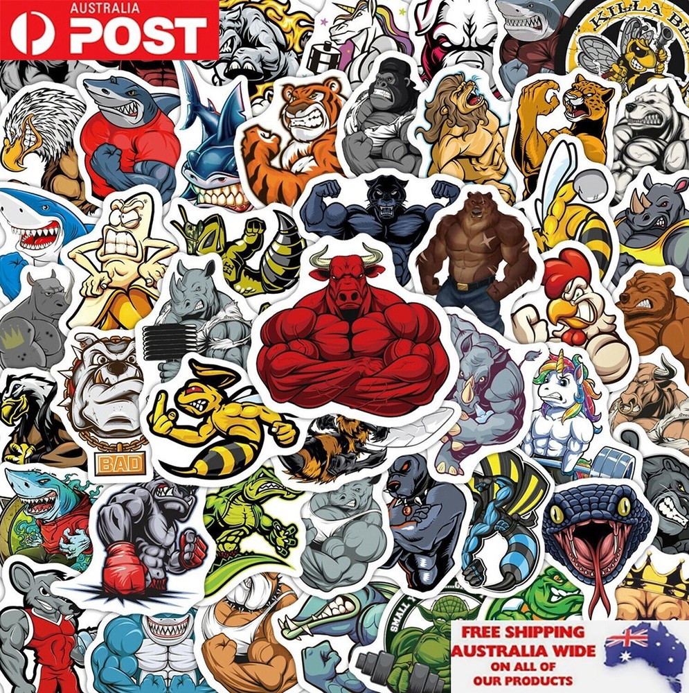 50pcs Strong Animal Muscle Gym Sticker Pack Waterproof Graffiti Phone Decal Gift