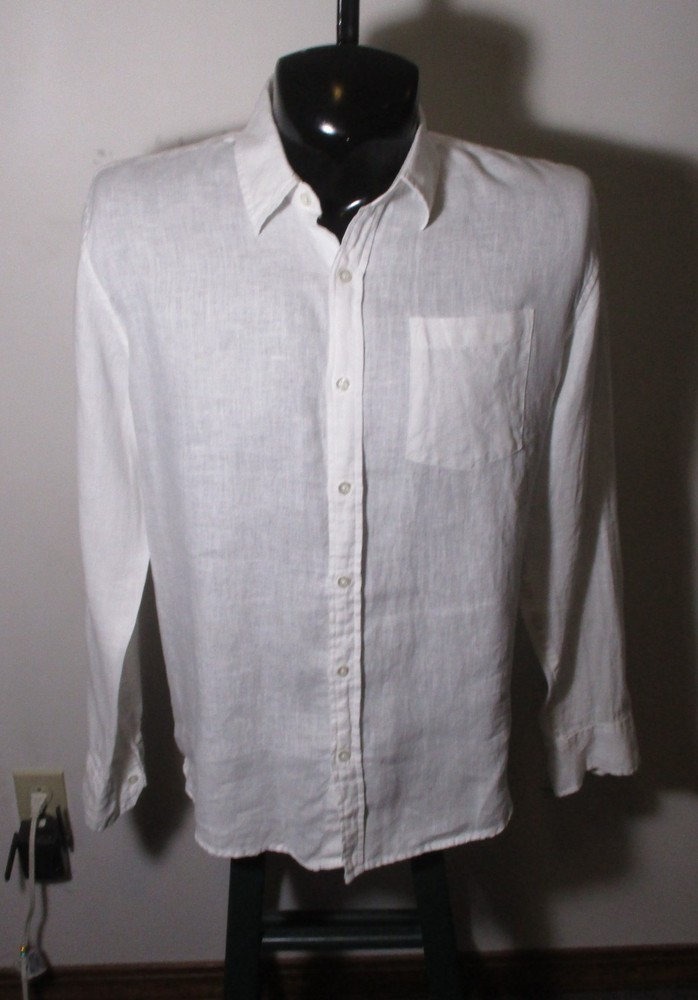 VISITOR White 100% Linen Long Sleeve Shirt Men's Size L