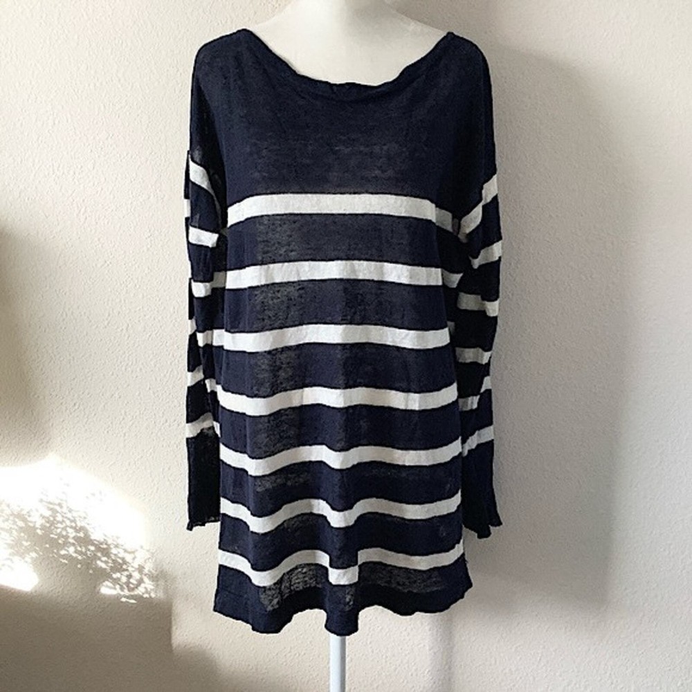 DENIM & SUPPLY Ralph Lauren Linen Tunic Sweater Stripe Preppy Nautical Coastal