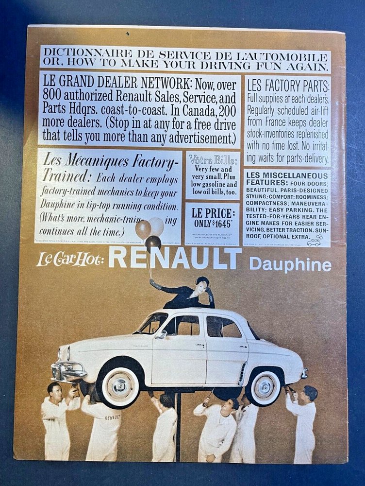 1960 Retro Renault Dauphine Le Car Vintage Ad Hot Collectible