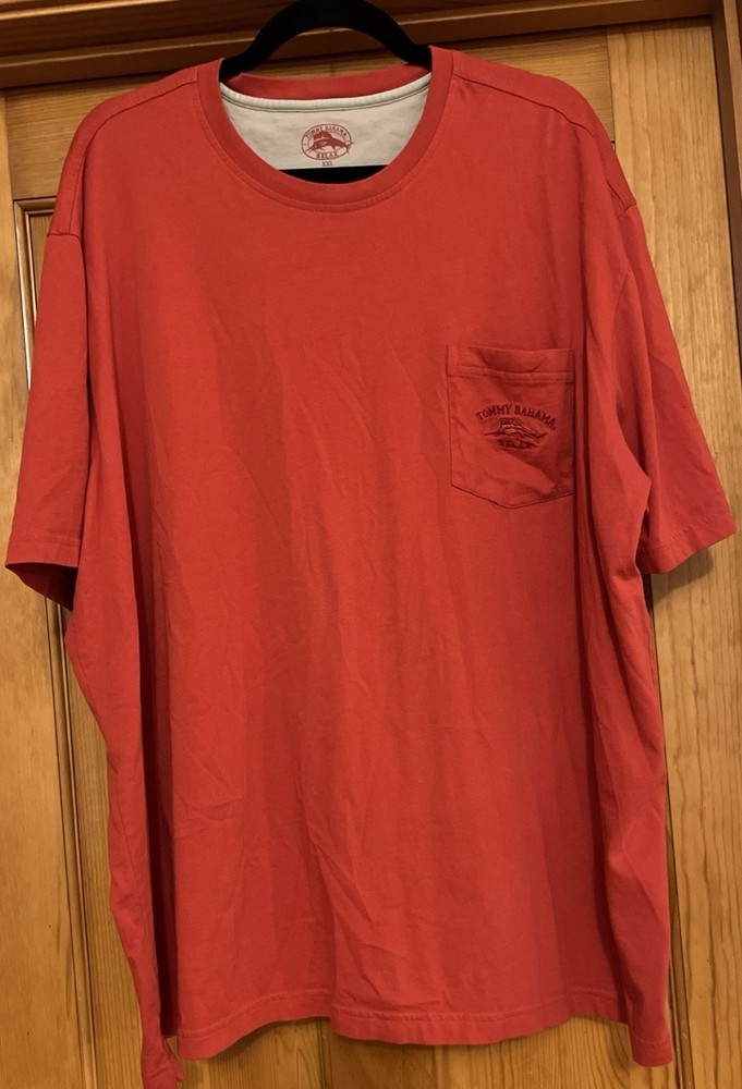 Tommy Bahama Mens Shirt 2XL Pima Cotton Relax Pocket Coral Orange Short Sleeve