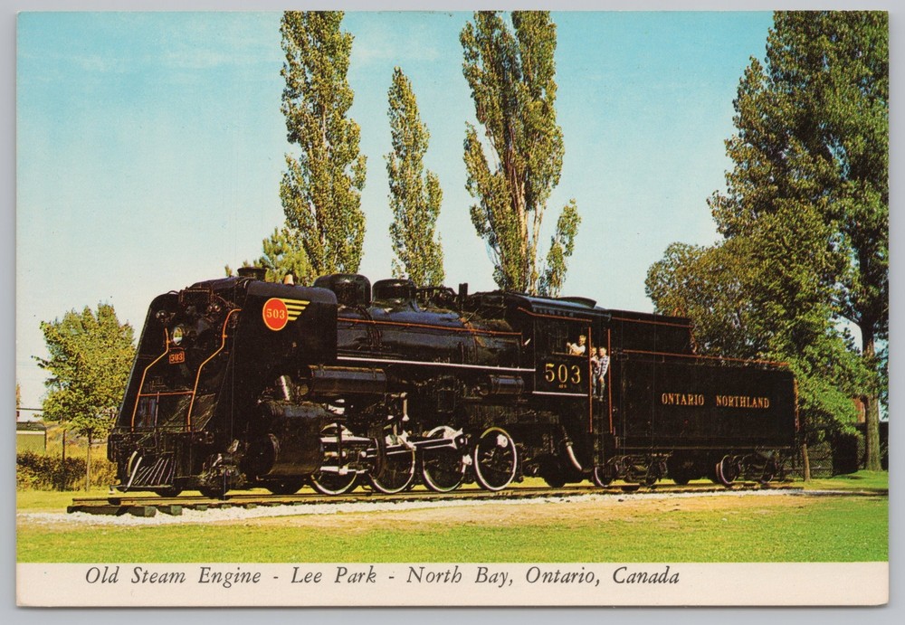 Transportation~Old Steam Engine Lee Park North Bay Ontario~Continental Postcard