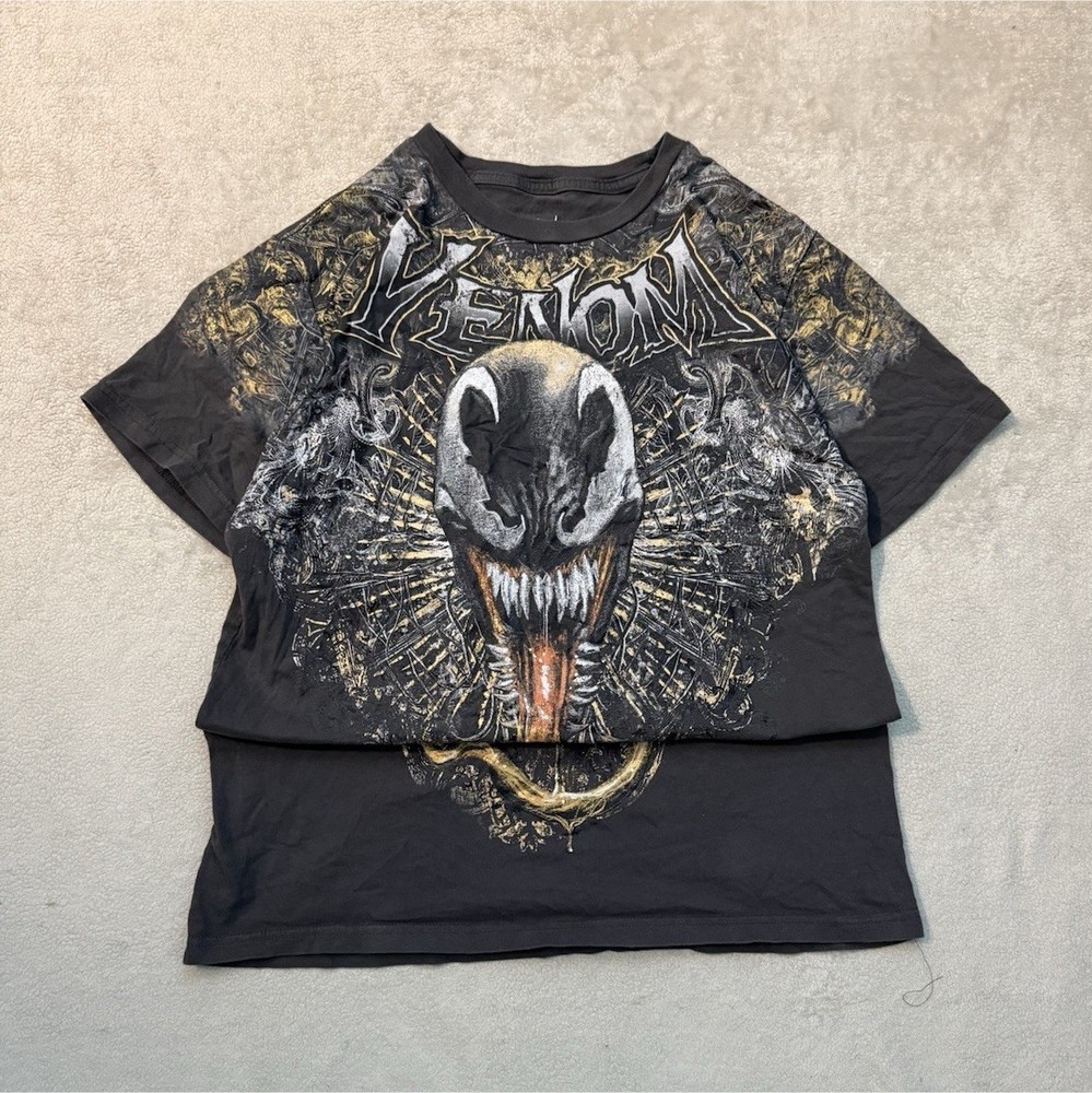 Y2k Marvel Venom Graphic Print Men’s Black Crew Neck Short Sleeve T-Shirt XL