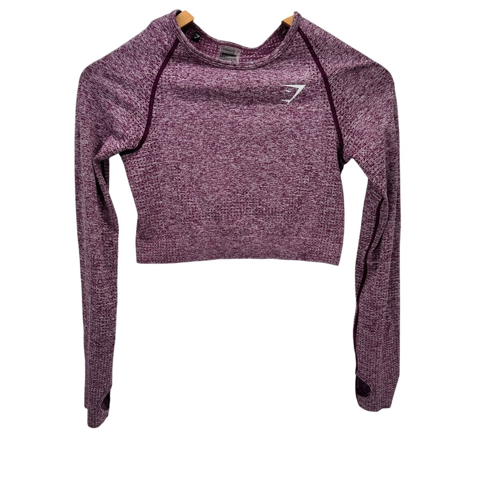 Gymshark Crop Top Womens Medium Vital Seamless Long Sleeve Marled Magenta