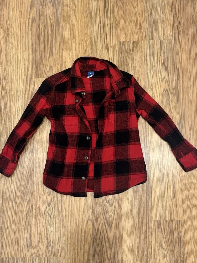 Old Navy Plaid Checkered Button Up Long Sleeve Flannel Size 5T Red And Black