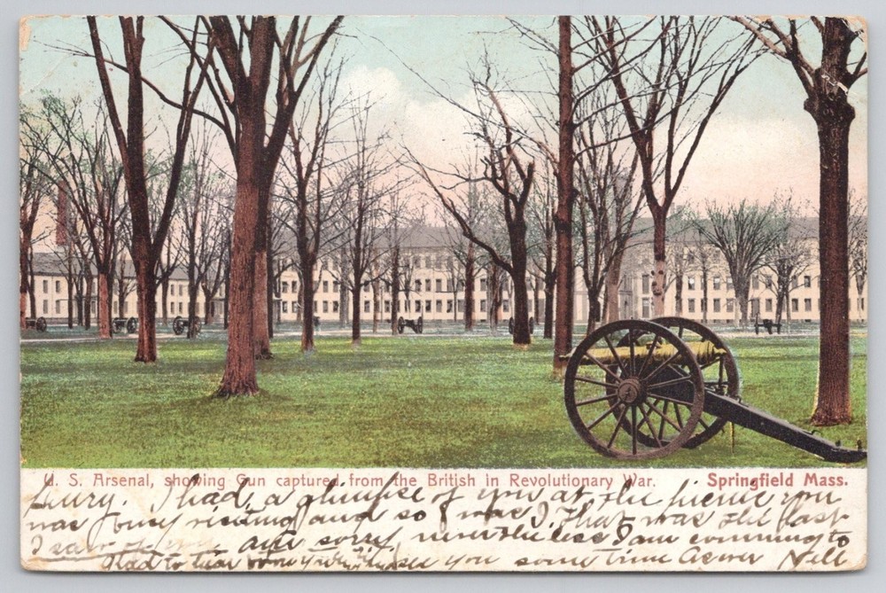 1908 Springfield MA US Arsenal Revolutionary War Cannon Postcard