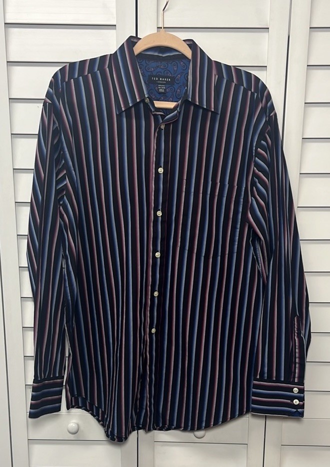 Ted Baker Long Sleeve Striped Cotton Button Down Shirt Office Men’s Size Large