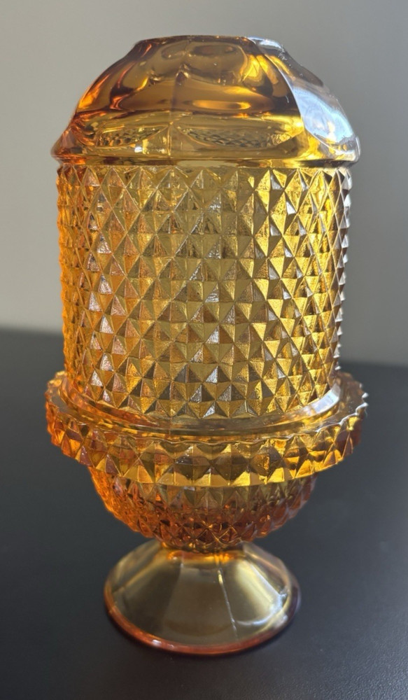 Vintage Viking Glass  Diamond Point Honey Amber Fairy Lamp