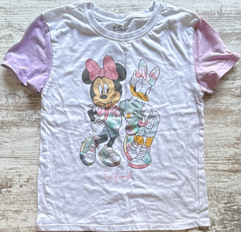 Disney Minnie Mouse Daisy Duck Girls White/Purple Graphic Tee M (10/12)