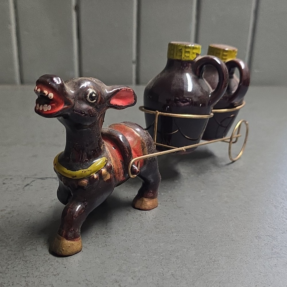 Ceramic Animal Novelty Multicolor Salt & Pepper Shaker Set with Donkey Holder