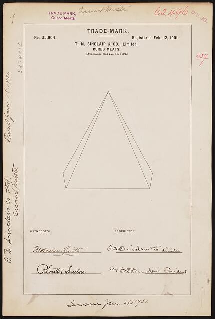 [ T. M. Sinclair & Co., Limited for [Pyramid Logo] brand Cured Meats]