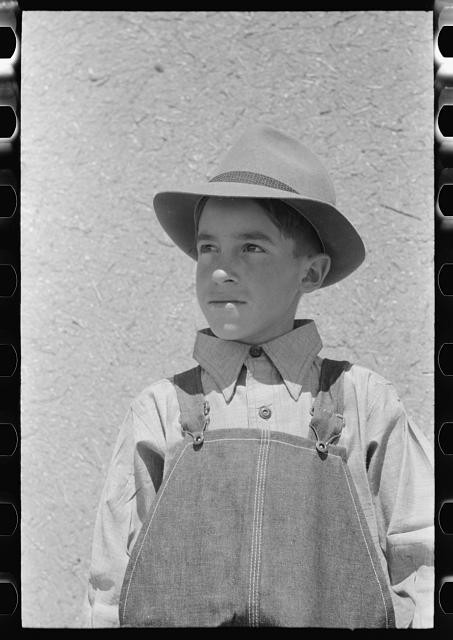 Photo:Chamisal New Mexico Spanish-American Boy 1940 Hat Overalls Portrait
