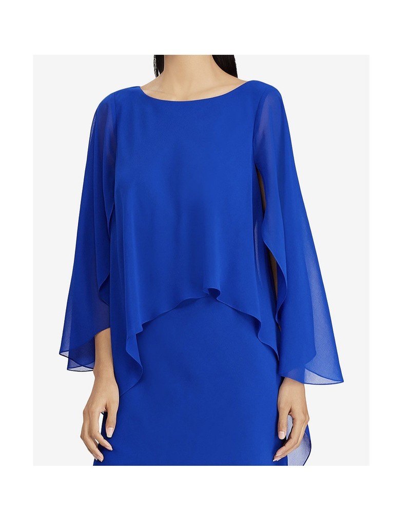 Lauren by Ralph Lauren Women's Cape-Overlay Chiffon Dress Blue Size 4 NWT