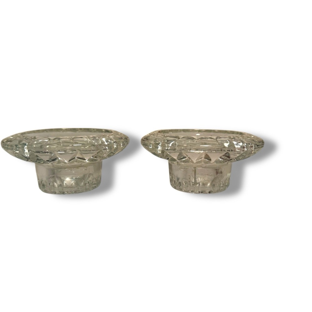 LOT 2 Vintage Taper Candle Holder Scalloped Crystal Glass Set Round