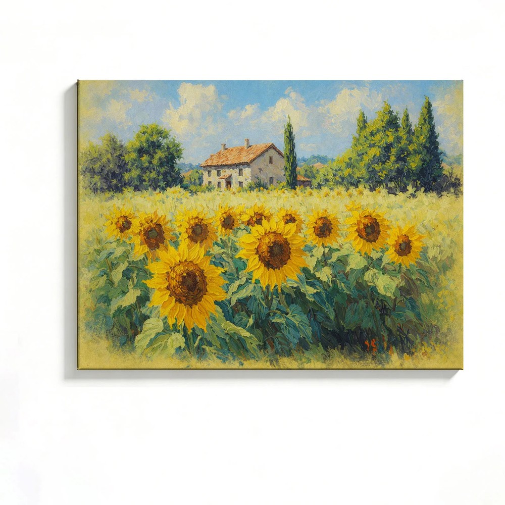 Sunflower Field Canvas Painting 2D Flat Frameless Wall Art for Home Office Decor