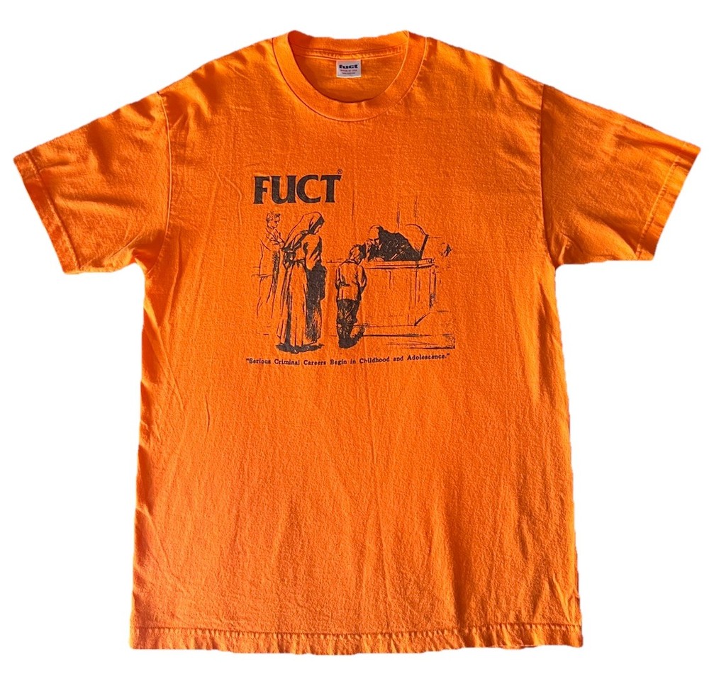 Vintage FUCT Orange Graphic Print T-Shirt Large