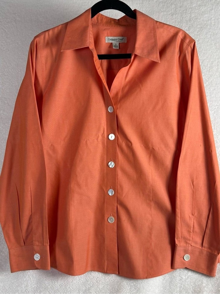 Coldwater Creek Coral-Orange Button   Down Shirt - Size 1X