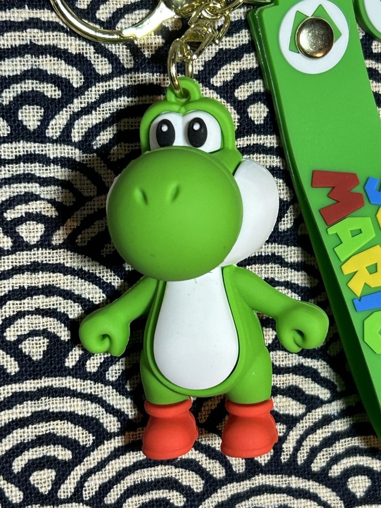 Super Mario Bros Yoshi Durable 3D Silicon Keychain w/ Green M Logo Tag
