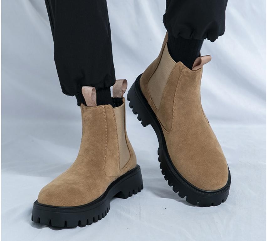 Chic Men's Faux Suede Platform Round Toe Ankle Boots Dress Casual Clubwear Shoes
