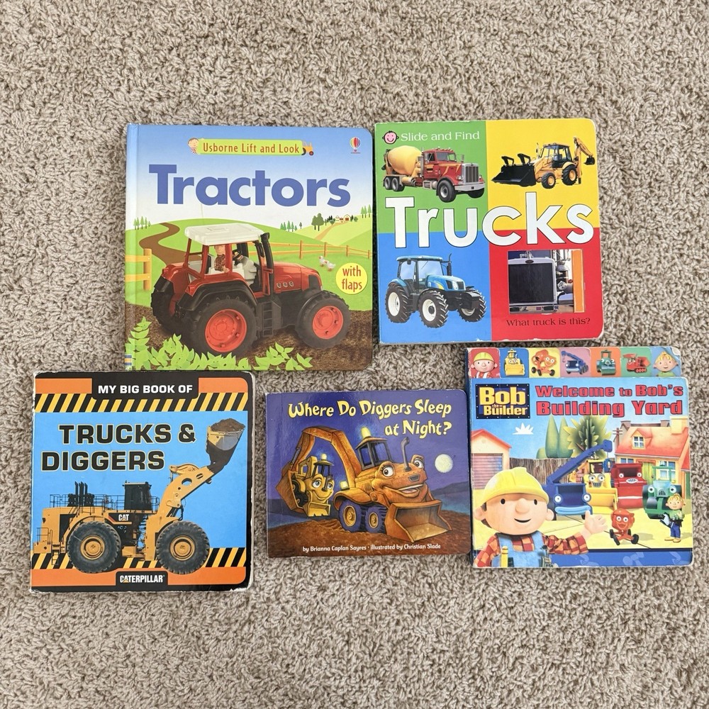 Lot Of 5 Kids books: Tractors, Trucks, Where Do Diggers Sleep, Bob The Builder