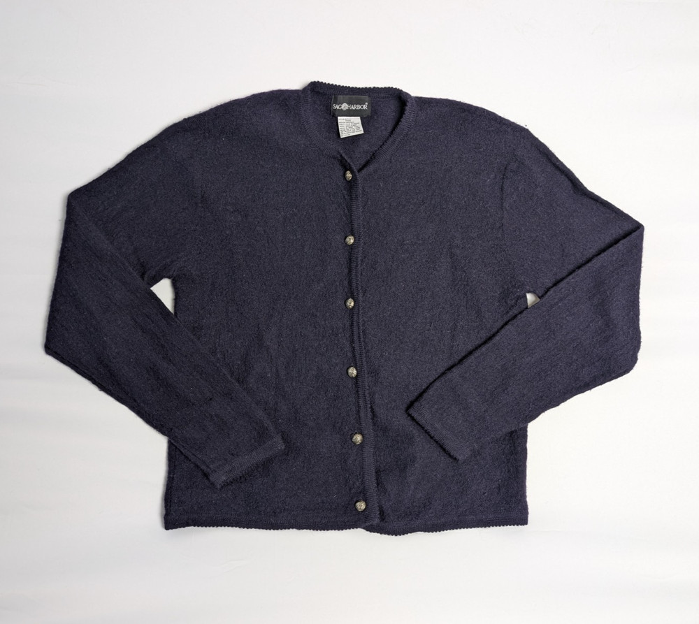 Blue Cardigan Sweater Wool Classic Academia Size Medium Sag Harbor Vintage 90s
