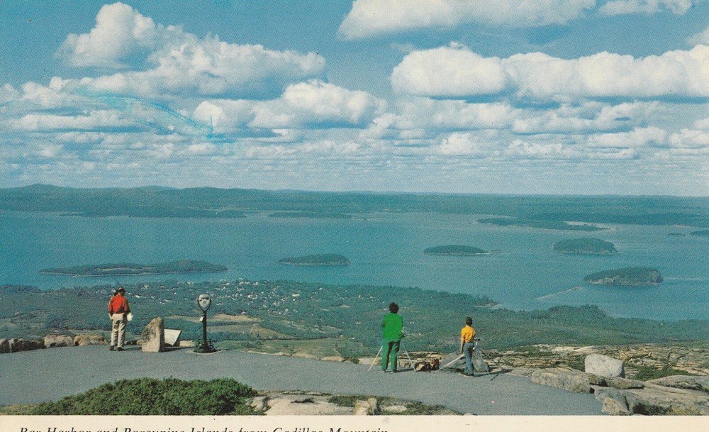 Vintage Postcard Aerial View Of Bar Harbor Maine People And Porcupine Islands