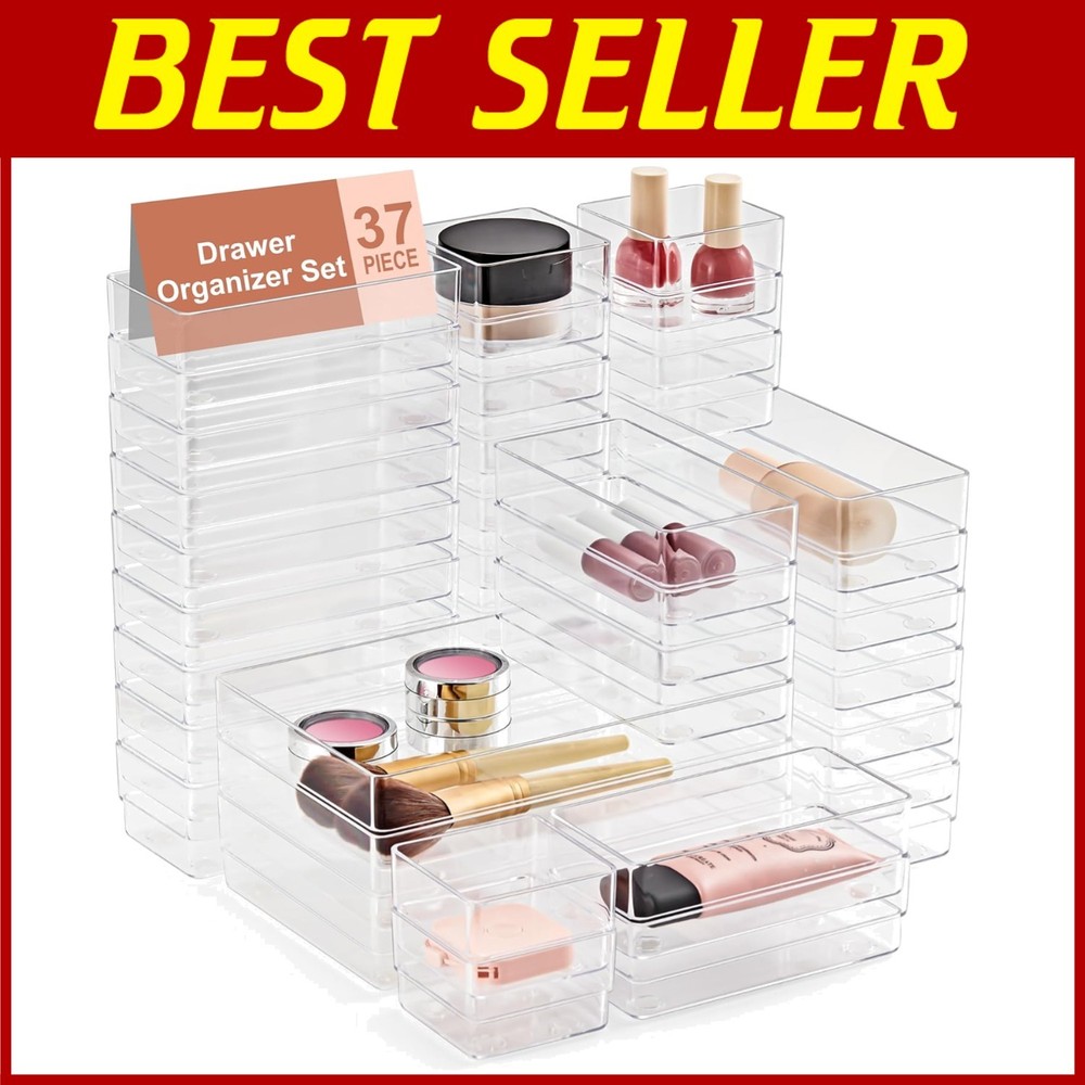 Clear Stackable Drawer Organizer Set - 37 Trays for Clutter-Free Storage & Organization