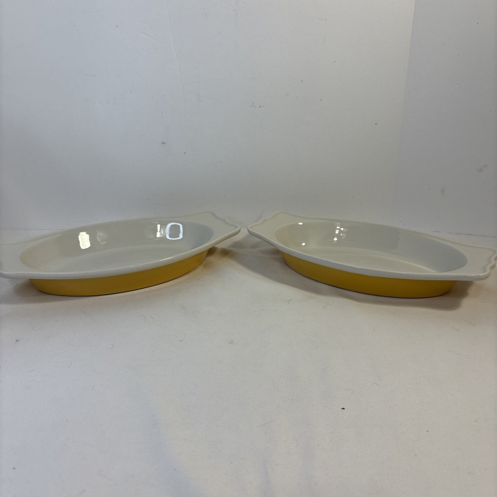 Set Of 2 Vintage Hall Pottery Individual yellow Casserole Lasagna Dish