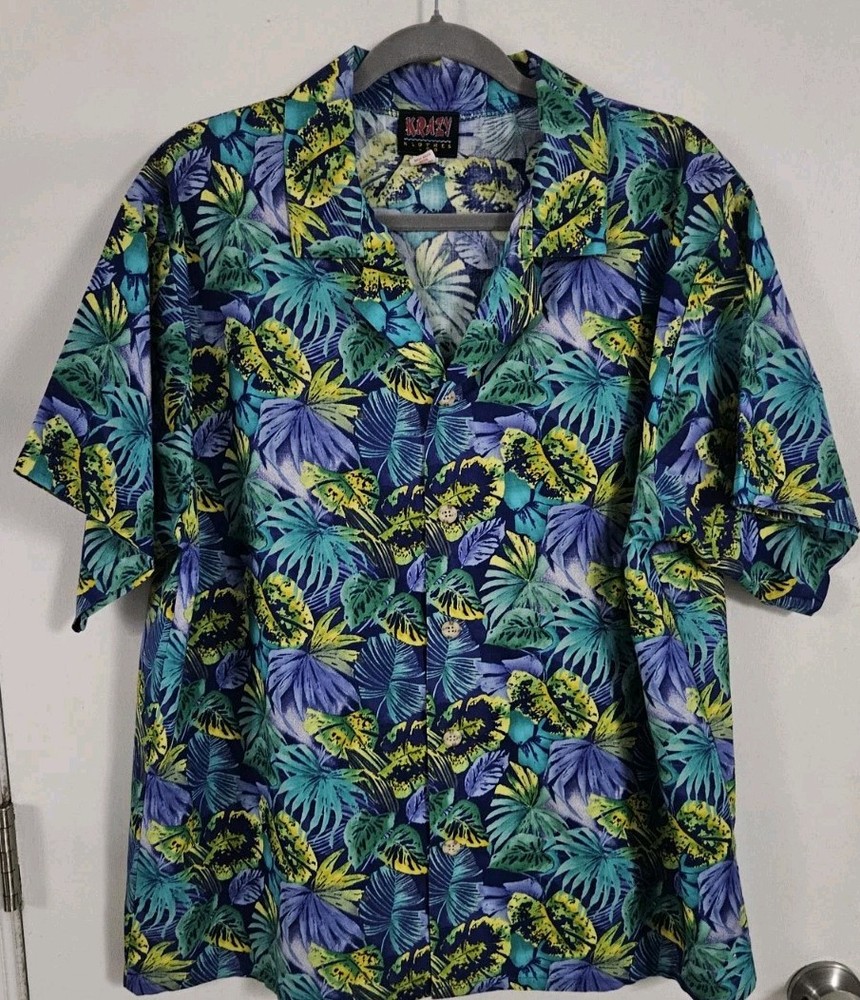 Krazy Klothes LTD Hawaiian Shirt Size L/XL Made in USA Plants Vintage