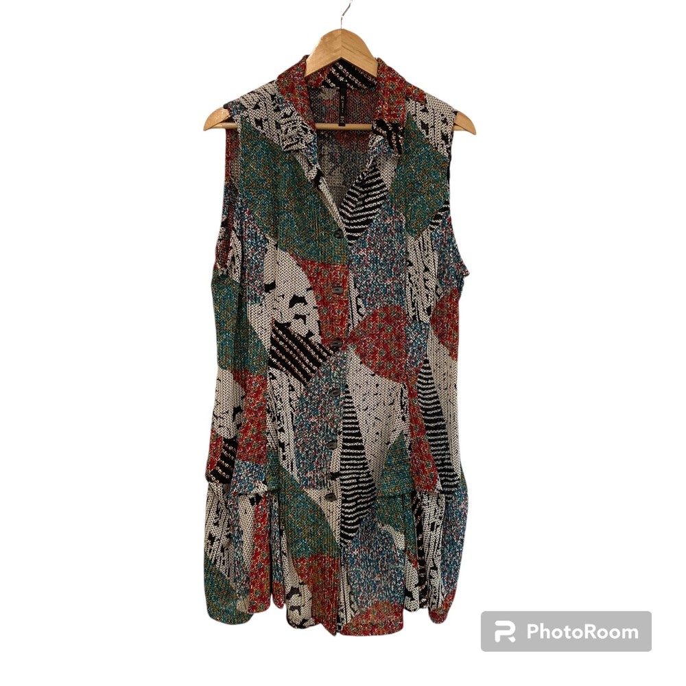 IC Connie K Sleeveless Button Front Top Size XXL Wearable Art Abstract Tunic