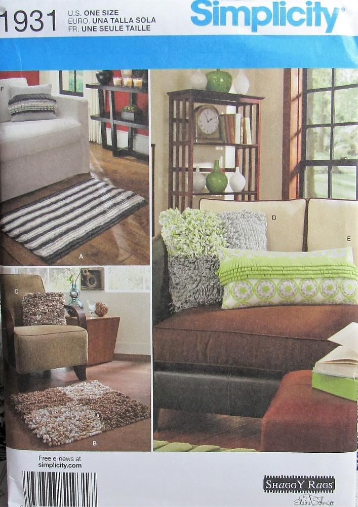 Simplicity 1931 Home Decor SHAGGY RUGS Fleece Fringe Pillows Rug FUN Pattern UC
