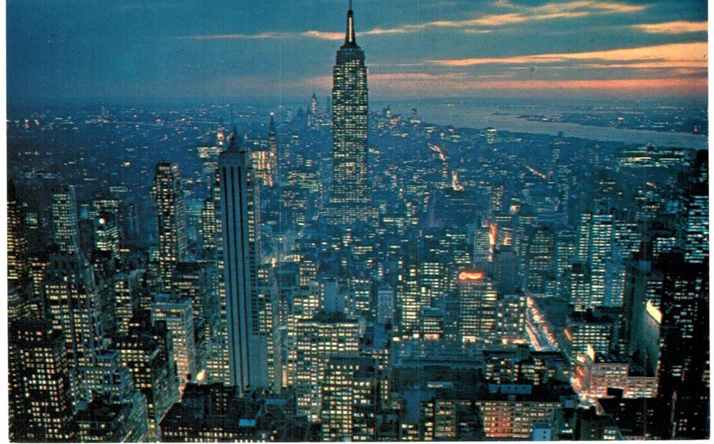 NYC Empire State Building Sunset Panorama 1960 New York City