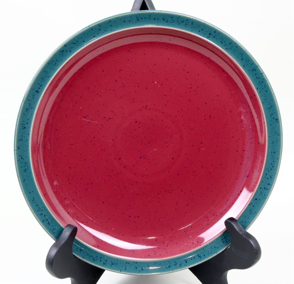 DENBY England Stoneware Red Green Speckled Harlequin Dinner Plate 10-1/4