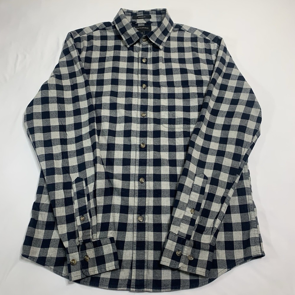 Banana Republic Men’s Blue Check Flannel Button Up Shirt Medium Untucked Fit