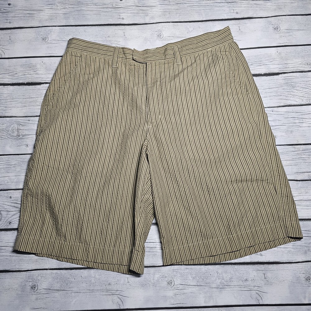 PATAGONIA Shorts Thrift Seersucker Brown Stripe Men's Sz 33 Og Cotton Blend 10”