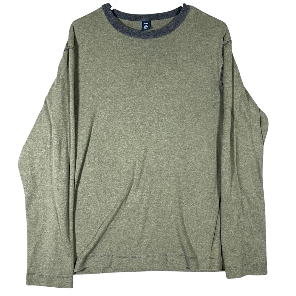 Vintage Old Navy Mens Long-sleeve Crewneck Shirt Grunge Green L 90's Y2K