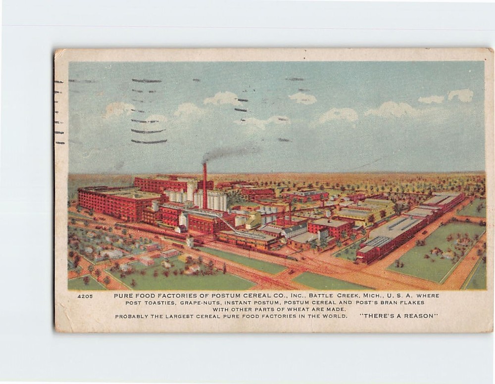 Postcard Pure Food Factories of Postum Cereal Co. Inc. Battle Creek Michigan USA