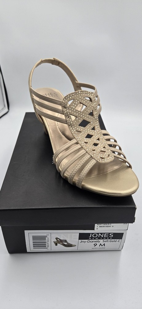 Jones New York Jny-Danely Shoes Womens Size 9 Soft Gold Dress Sandals Heels
