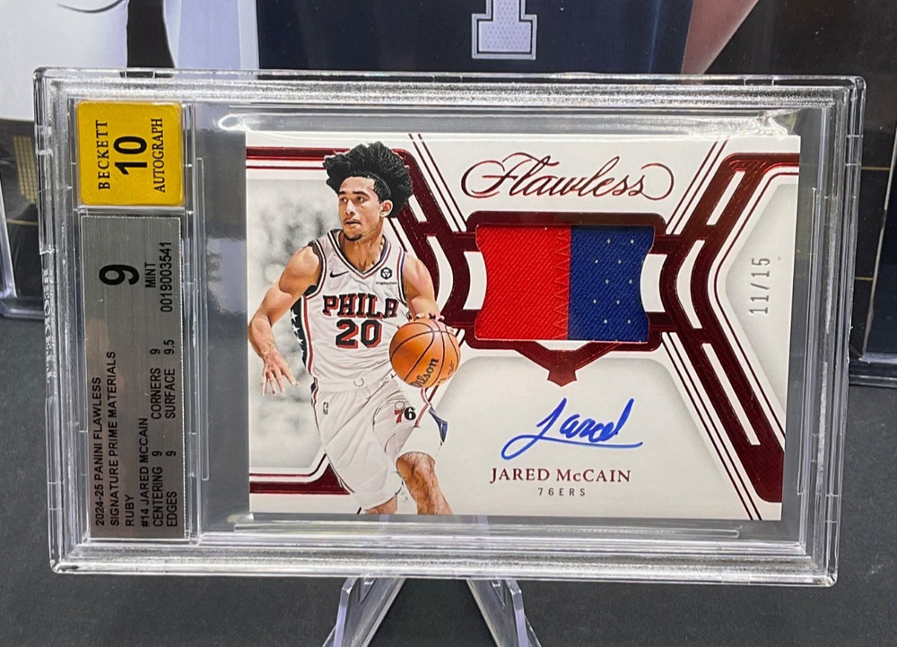 2024-25 Panini Flawless #14 Jared McCain Signature Prime Materials Ruby/15 BGS 9
