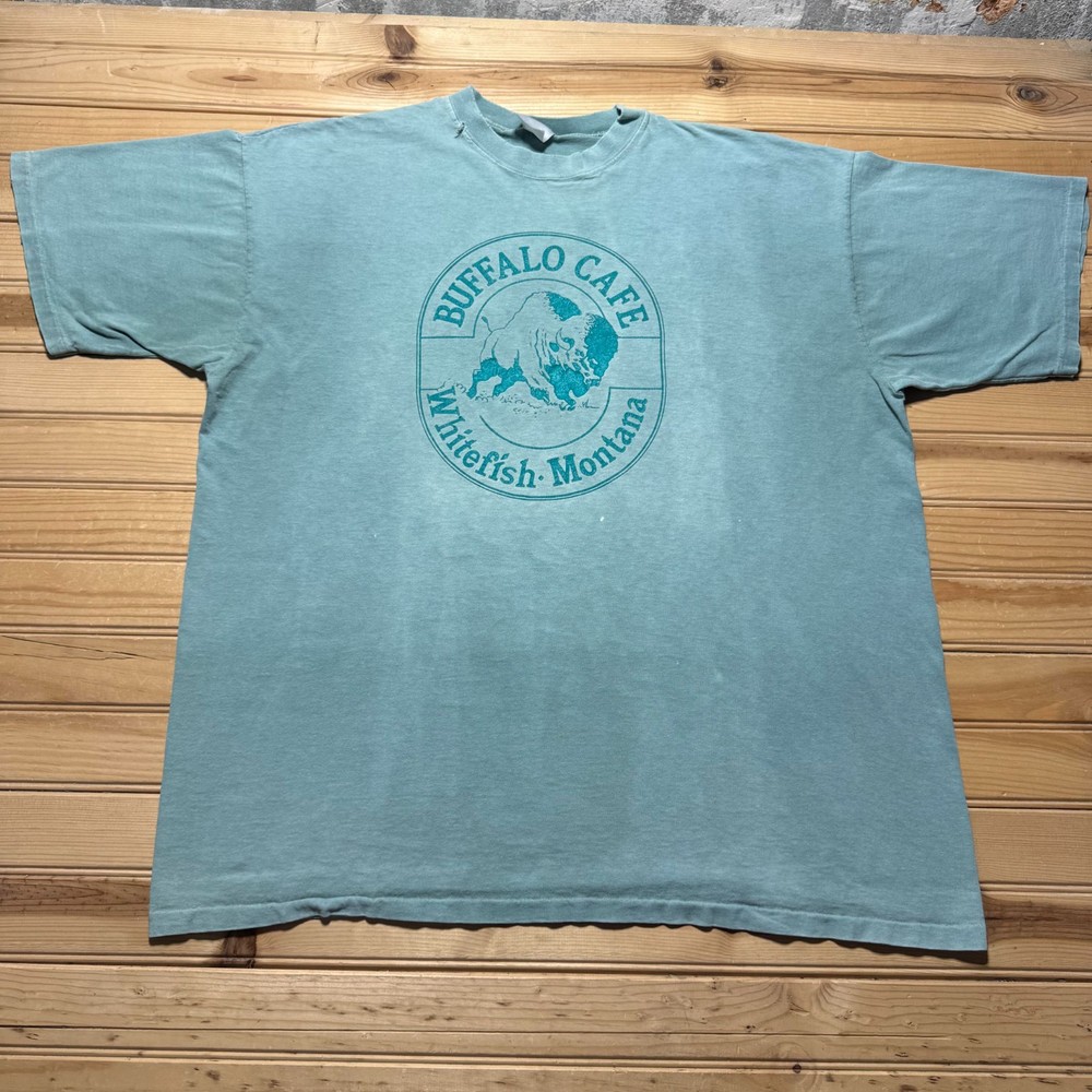Vintage 90s Buffalo Cafe Whitefish Montana Diner Restaurant Graphic T-Shirt - XL