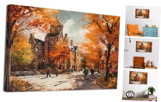 Abstract Watercolor Autumn Street Scene Park Wall Art for 12L x 16W Spaces-image