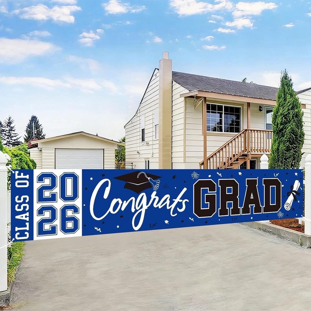 2026 Graduation Yard Sign, Large Congrats Grad Yard Banner Class Of 2026 (blue)